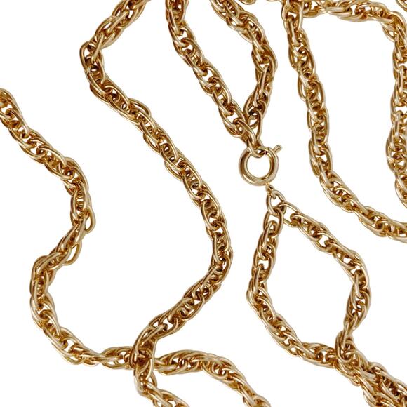 VTG 1970s Gold Tone Modernist Pendant Necklace Long Rope Chain 48" - Picture 7 of 9